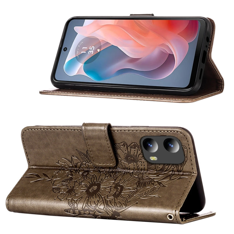 For Motorola Moto G Play 5G 2024 Embossed Butterfly Leather Phone Case(Grey) - Motorola Cases by PMC Jewellery | Online Shopping South Africa | PMC Jewellery | Buy Now Pay Later Mobicred
