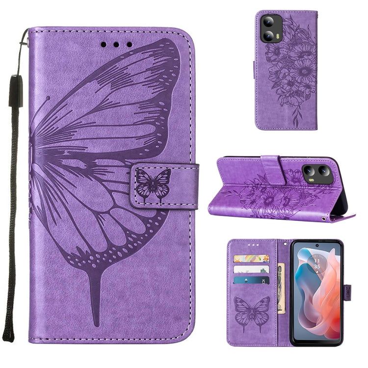 For Motorola Moto G Play 5G 2024 Embossed Butterfly Leather Phone Case(Purple) - free shipping - PMC Jewellery - Order now!