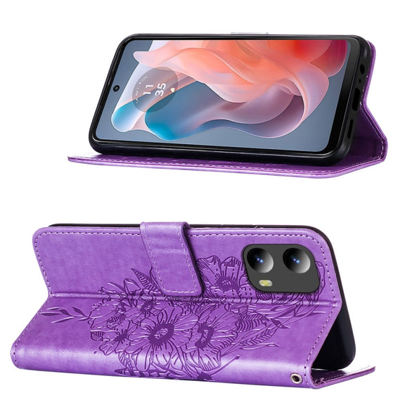 For Motorola Moto G Play 5G 2024 Embossed Butterfly Leather Phone Case(Purple)