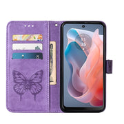For Motorola Moto G Play 5G 2024 Embossed Butterfly Leather Phone Case(Purple)