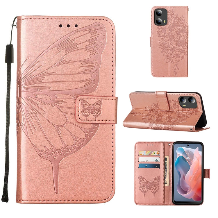For Motorola Moto G Play 5G 2024 Embossed Butterfly Leather Phone Case(Rose Gold) - Motorola Cases by PMC Jewellery | Online Shopping South Africa | PMC Jewellery | Buy Now Pay Later Mobicred