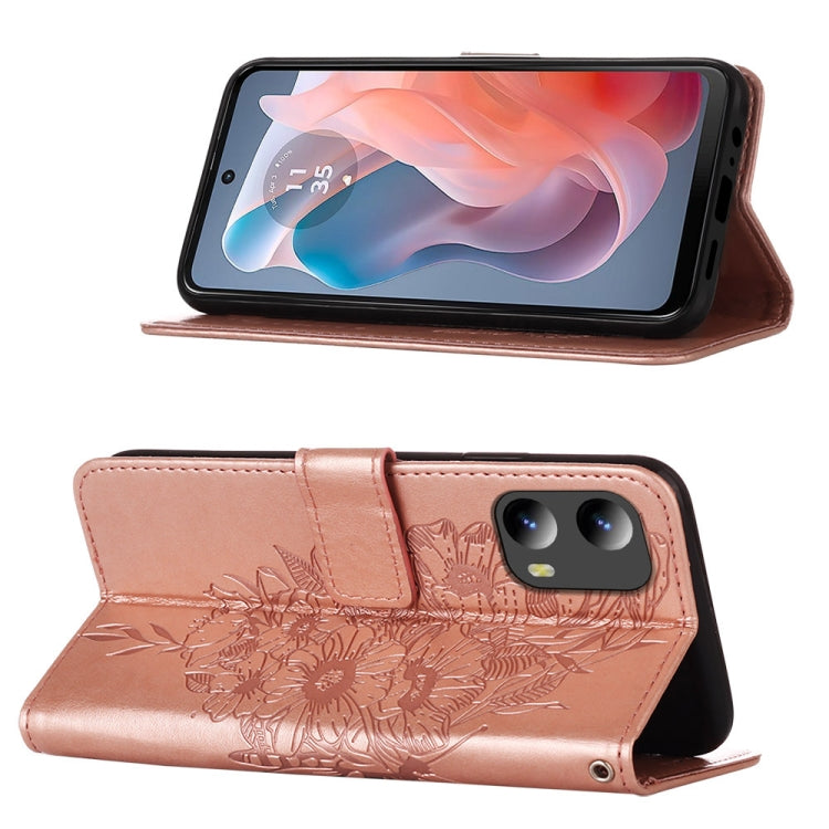 For Motorola Moto G Play 5G 2024 Embossed Butterfly Leather Phone Case(Rose Gold) - Motorola Cases by PMC Jewellery | Online Shopping South Africa | PMC Jewellery | Buy Now Pay Later Mobicred