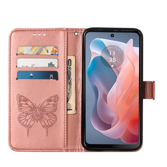 For Motorola Moto G Play 5G 2024 Embossed Butterfly Leather Phone Case(Rose Gold)