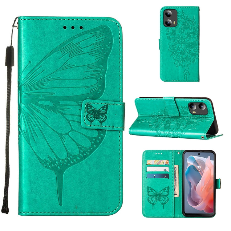 For Motorola Moto G Play 5G 2024 Embossed Butterfly Leather Phone Case(Green) - Motorola Cases by PMC Jewellery | Online Shopping South Africa | PMC Jewellery | Buy Now Pay Later Mobicred