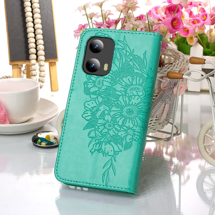 For Motorola Moto G Play 5G 2024 Embossed Butterfly Leather Phone Case(Green) - Motorola Cases by PMC Jewellery | Online Shopping South Africa | PMC Jewellery | Buy Now Pay Later Mobicred