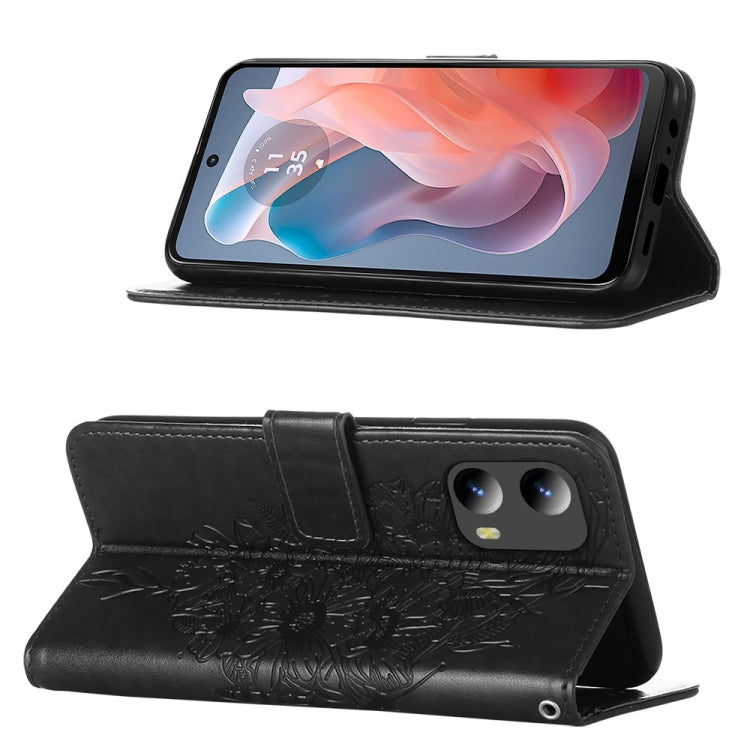 For Motorola Moto G Play 5G 2024 Embossed Butterfly Leather Phone Case(Black) - Motorola Cases by PMC Jewellery | Online Shopping South Africa | PMC Jewellery | Buy Now Pay Later Mobicred