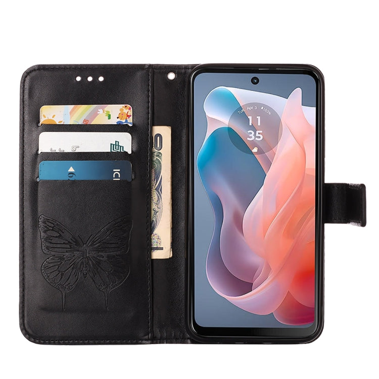 For Motorola Moto G Play 5G 2024 Embossed Butterfly Leather Phone Case(Black) - Motorola Cases by PMC Jewellery | Online Shopping South Africa | PMC Jewellery | Buy Now Pay Later Mobicred