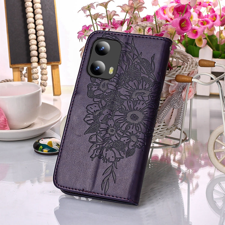 For Motorola Moto G Play 5G 2024 Embossed Butterfly Leather Phone Case(Dark Purple) - Motorola Cases by PMC Jewellery | Online Shopping South Africa | PMC Jewellery | Buy Now Pay Later Mobicred