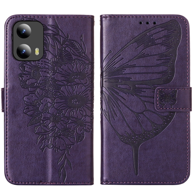 For Motorola Moto G Play 5G 2024 Embossed Butterfly Leather Phone Case(Dark Purple) - Motorola Cases by PMC Jewellery | Online Shopping South Africa | PMC Jewellery | Buy Now Pay Later Mobicred