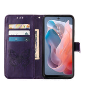 For Motorola Moto G Play 5G 2024 Embossed Butterfly Leather Phone Case(Dark Purple)