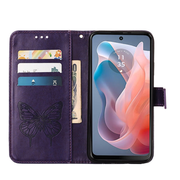 For Motorola Moto G Play 5G 2024 Embossed Butterfly Leather Phone Case(Dark Purple)