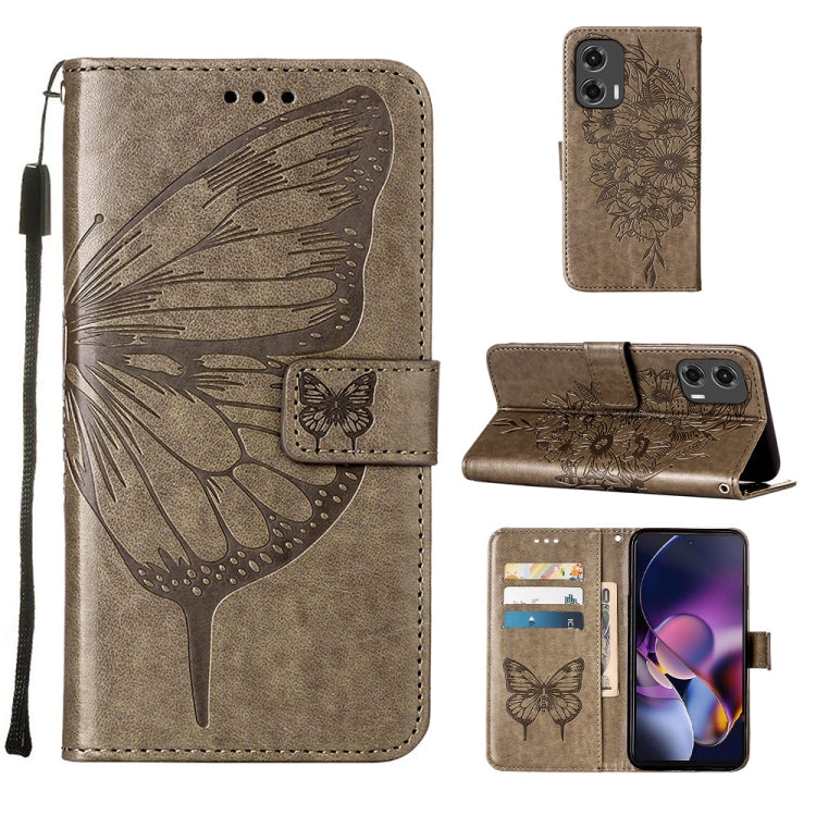 For Motorola Moto G Stylus 5G 2024 Embossed Butterfly Leather Phone Case(Grey) - Motorola Cases by PMC Jewellery | Online Shopping South Africa | PMC Jewellery | Buy Now Pay Later Mobicred