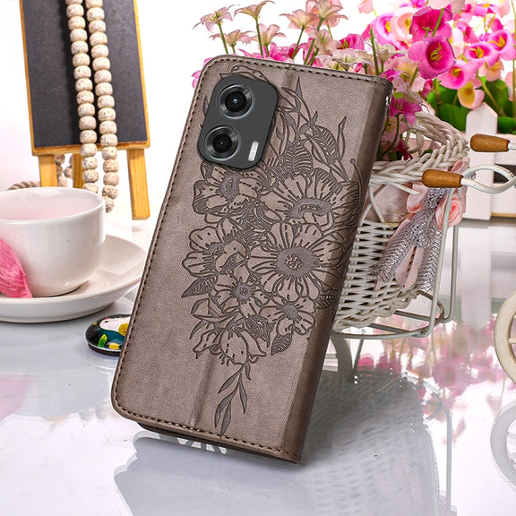 For Motorola Moto G Stylus 5G 2024 Embossed Butterfly Leather Phone Case(Grey)