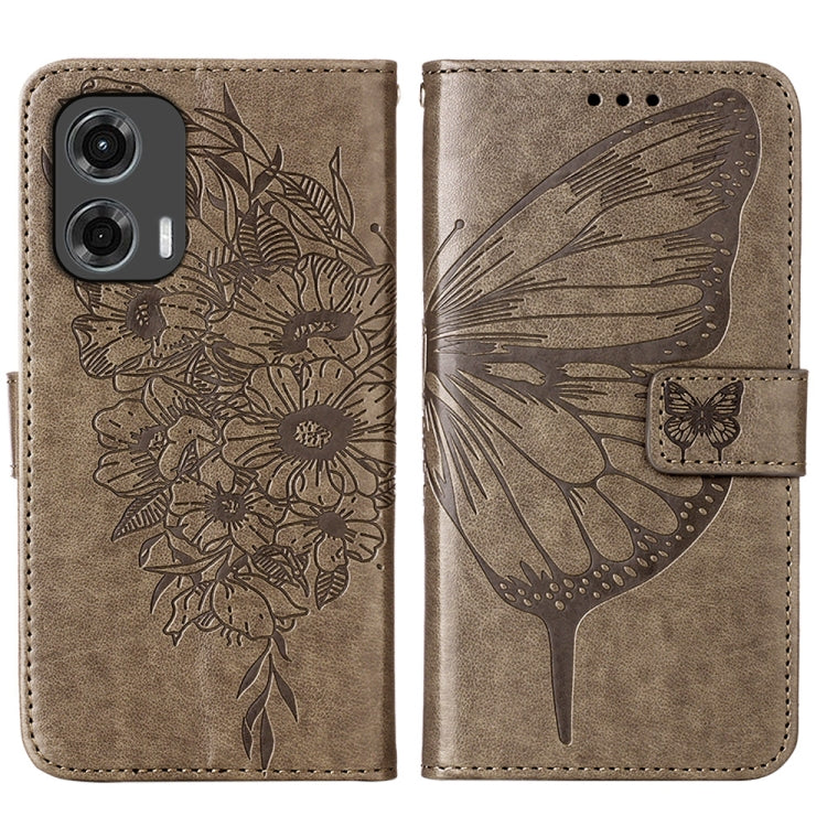 For Motorola Moto G Stylus 5G 2024 Embossed Butterfly Leather Phone Case(Grey) - Motorola Cases by PMC Jewellery | Online Shopping South Africa | PMC Jewellery | Buy Now Pay Later Mobicred
