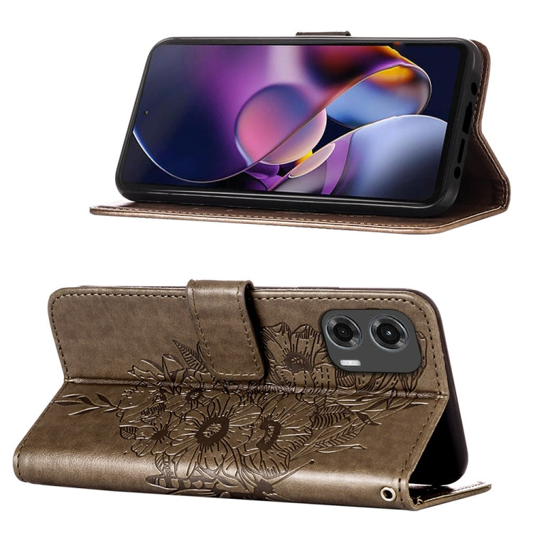 For Motorola Moto G Stylus 5G 2024 Embossed Butterfly Leather Phone Case(Grey) - Motorola Cases by PMC Jewellery | Online Shopping South Africa | PMC Jewellery | Buy Now Pay Later Mobicred
