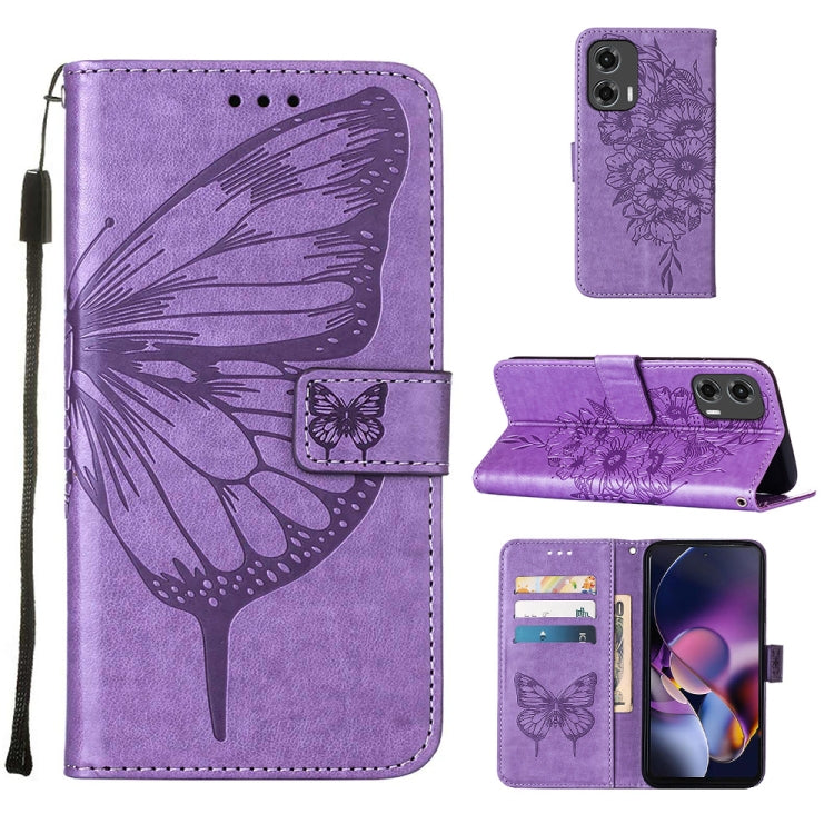 For Motorola Moto G Stylus 5G 2024 Embossed Butterfly Leather Phone Case(Purple) - free shipping - PMC Jewellery - Order now!