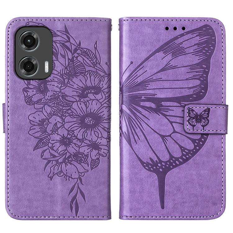 For Motorola Moto G Stylus 5G 2024 Embossed Butterfly Leather Phone Case(Purple) - free shipping - PMC Jewellery - Order now!