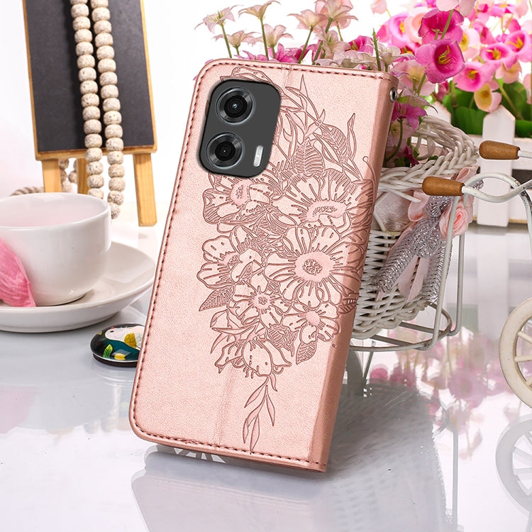 For Motorola Moto G Stylus 5G 2024 Embossed Butterfly Leather Phone Case(Rose Gold) - Motorola Cases by PMC Jewellery | Online Shopping South Africa | PMC Jewellery | Buy Now Pay Later Mobicred