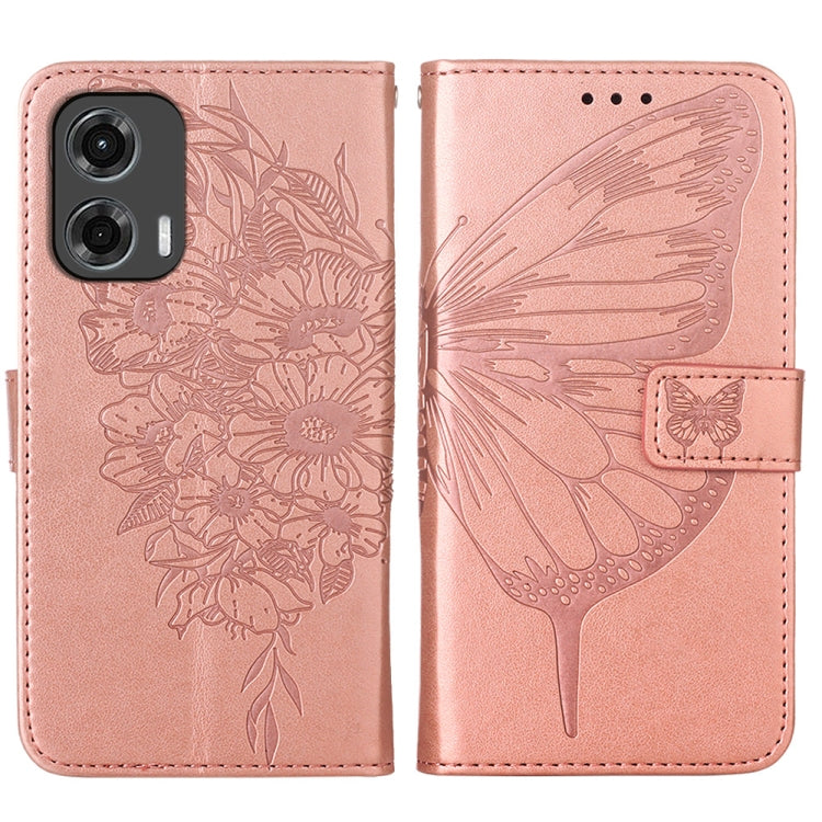 For Motorola Moto G Stylus 5G 2024 Embossed Butterfly Leather Phone Case(Rose Gold) - Motorola Cases by PMC Jewellery | Online Shopping South Africa | PMC Jewellery | Buy Now Pay Later Mobicred