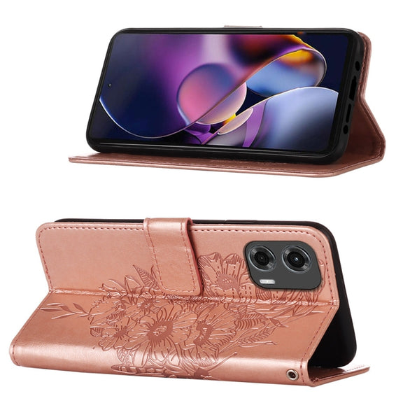 For Motorola Moto G Stylus 5G 2024 Embossed Butterfly Leather Phone Case(Rose Gold)