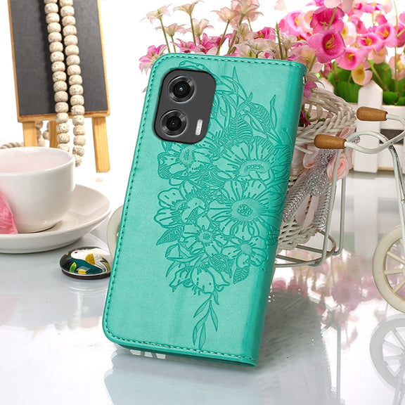 For Motorola Moto G Stylus 5G 2024 Embossed Butterfly Leather Phone Case(Green)
