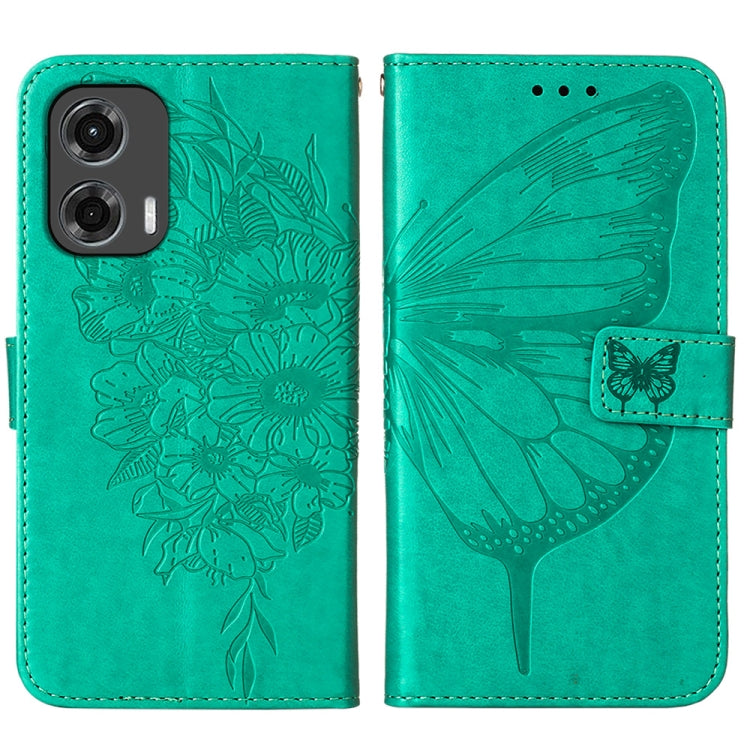 For Motorola Moto G Stylus 5G 2024 Embossed Butterfly Leather Phone Case(Green) - Motorola Cases by PMC Jewellery | Online Shopping South Africa | PMC Jewellery | Buy Now Pay Later Mobicred
