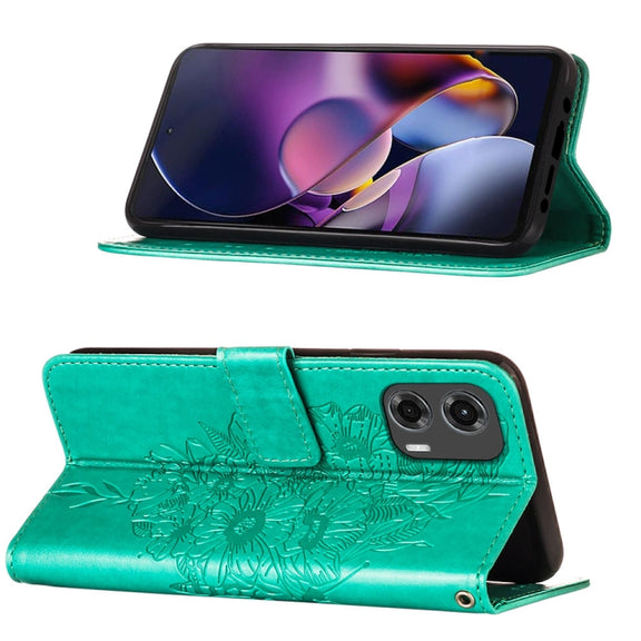 For Motorola Moto G Stylus 5G 2024 Embossed Butterfly Leather Phone Case(Green)