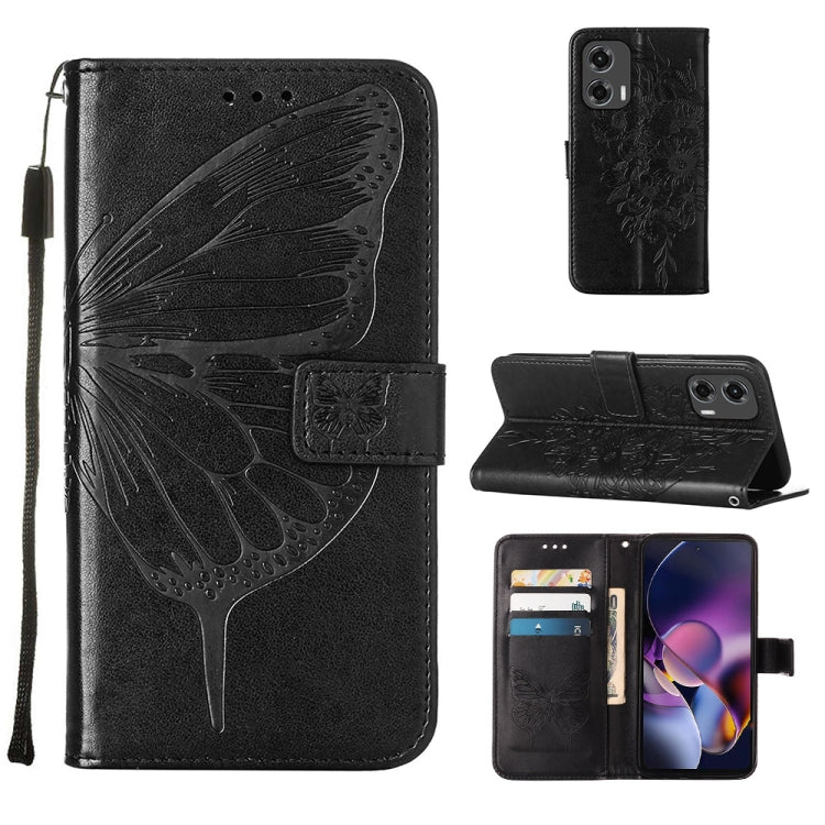 For Motorola Moto G Stylus 5G 2024 Embossed Butterfly Leather Phone Case(Black) - Motorola Cases by PMC Jewellery | Online Shopping South Africa | PMC Jewellery | Buy Now Pay Later Mobicred