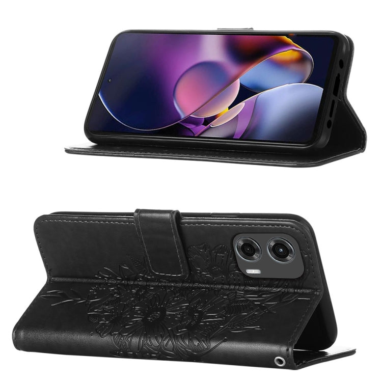 For Motorola Moto G Stylus 5G 2024 Embossed Butterfly Leather Phone Case(Black) - Motorola Cases by PMC Jewellery | Online Shopping South Africa | PMC Jewellery | Buy Now Pay Later Mobicred