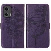 For Motorola Moto G Stylus 5G 2024 Embossed Butterfly Leather Phone Case(Dark Purple)