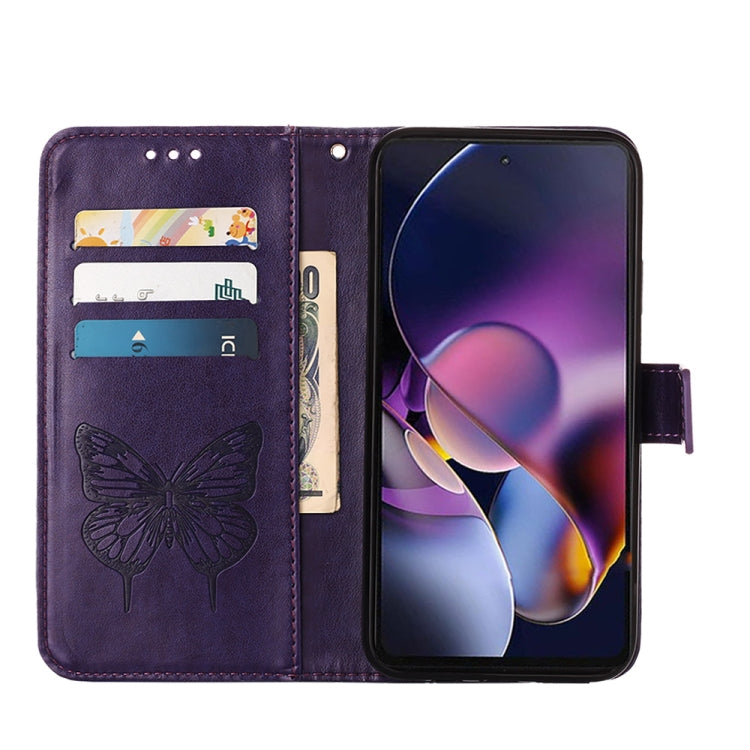 For Motorola Moto G Stylus 5G 2024 Embossed Butterfly Leather Phone Case(Dark Purple)