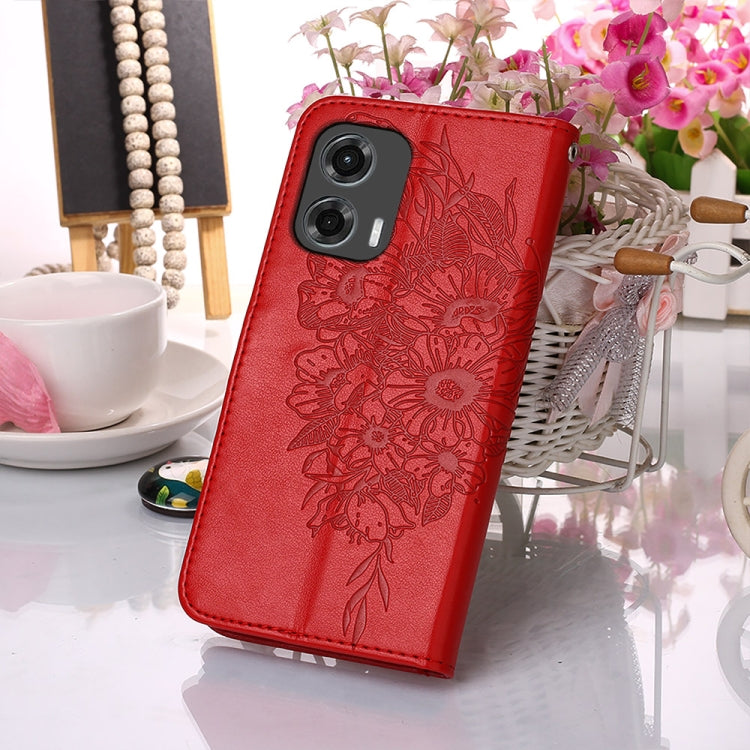 For Motorola Moto G Stylus 5G 2024 Embossed Butterfly Leather Phone Case(Red) - Motorola Cases by PMC Jewellery | Online Shopping South Africa | PMC Jewellery | Buy Now Pay Later Mobicred