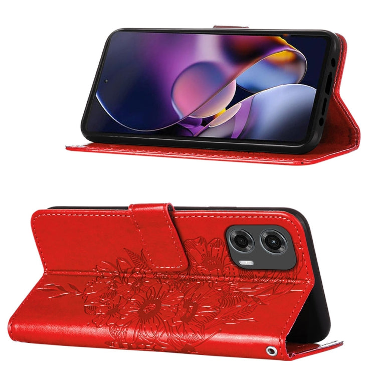 For Motorola Moto G Stylus 5G 2024 Embossed Butterfly Leather Phone Case(Red) - Motorola Cases by PMC Jewellery | Online Shopping South Africa | PMC Jewellery | Buy Now Pay Later Mobicred