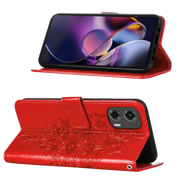 For Motorola Moto G Stylus 5G 2024 Embossed Butterfly Leather Phone Case(Red)