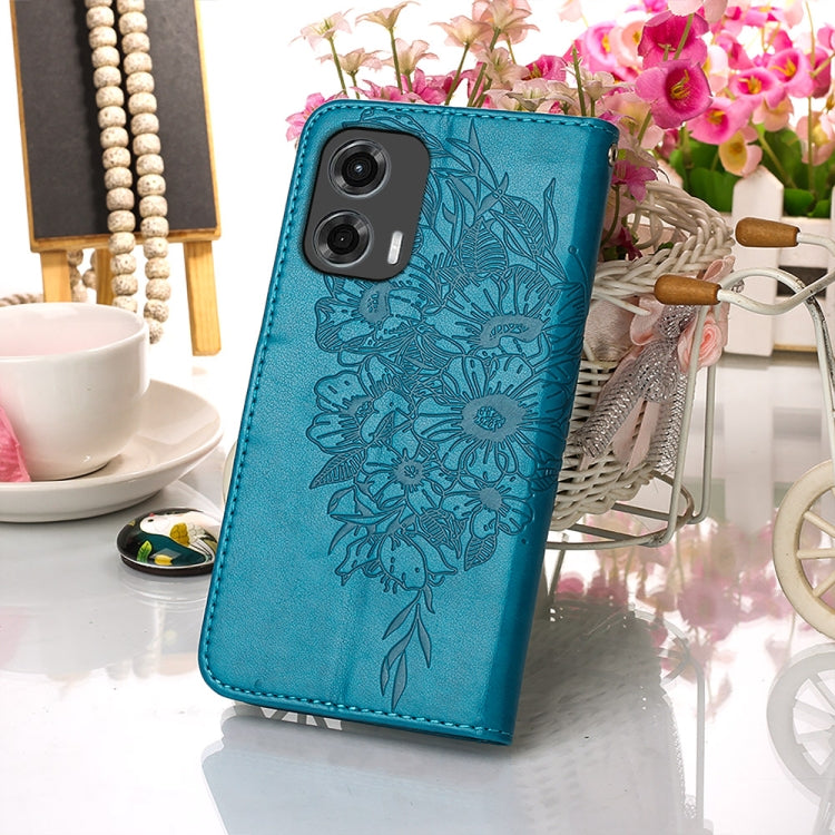For Motorola Moto G Stylus 5G 2024 Embossed Butterfly Leather Phone Case(Blue) - Motorola Cases by PMC Jewellery | Online Shopping South Africa | PMC Jewellery | Buy Now Pay Later Mobicred