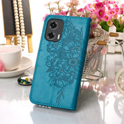 For Motorola Moto G Stylus 5G 2024 Embossed Butterfly Leather Phone Case(Blue)
