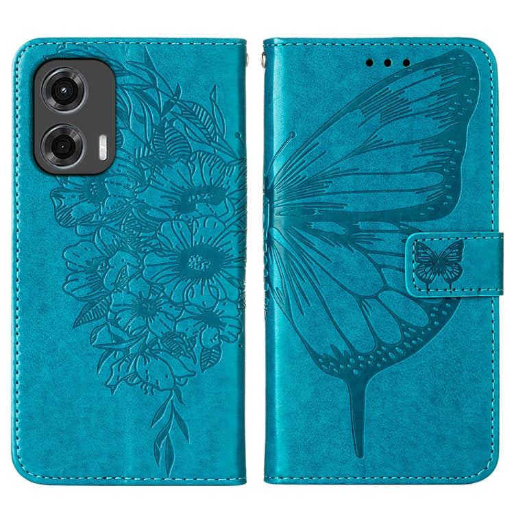 For Motorola Moto G Stylus 5G 2024 Embossed Butterfly Leather Phone Case(Blue) - Motorola Cases by PMC Jewellery | Online Shopping South Africa | PMC Jewellery | Buy Now Pay Later Mobicred