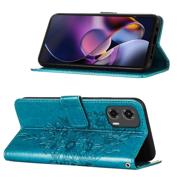 For Motorola Moto G Stylus 5G 2024 Embossed Butterfly Leather Phone Case(Blue)