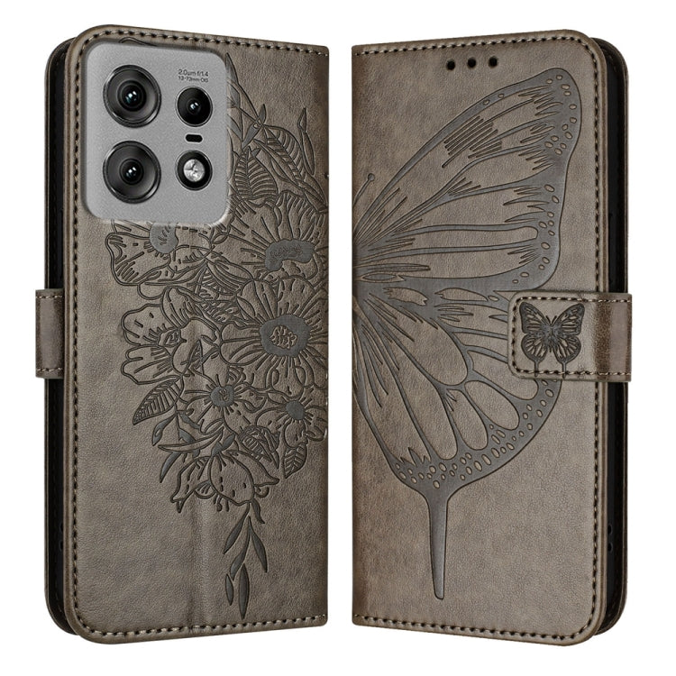 For Motorola Edge 50 Pro Embossed Butterfly Leather Phone Case(Grey) - Motorola Cases by PMC TechLife | Online Shopping South Africa | PMC TechLife | Buy Now Pay Later Mobicred