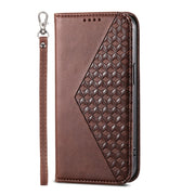 For iPhone 16e Cubic Grid Calf Texture Magnetic Leather Phone Case(Brown)