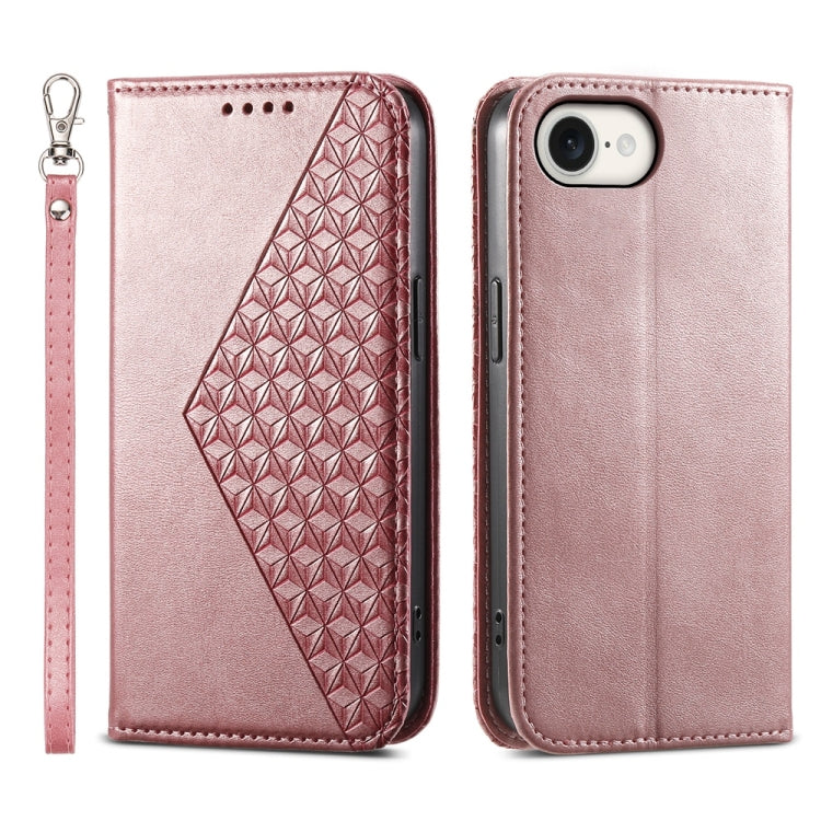 For iPhone 16e Cubic Grid Calf Texture Magnetic Leather Phone Case(Rose Gold) - iPhone 16e Cases by PMC TechLife | Online Shopping South Africa | PMC TechLife | Buy Now Pay Later Mobicred