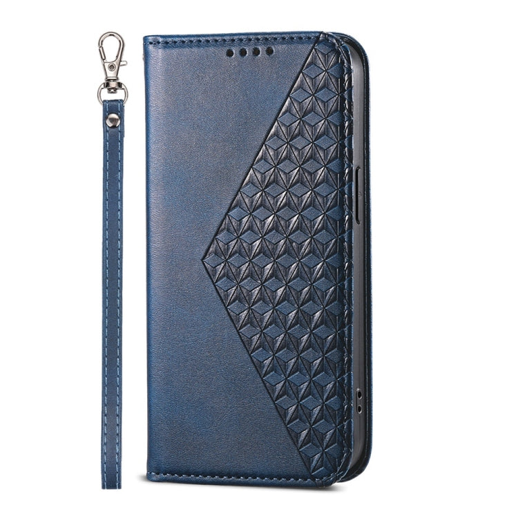 For iPhone 16e Cubic Grid Calf Texture Magnetic Leather Phone Case(Blue) - iPhone 16e Cases by PMC TechLife | Online Shopping South Africa | PMC TechLife | Buy Now Pay Later Mobicred