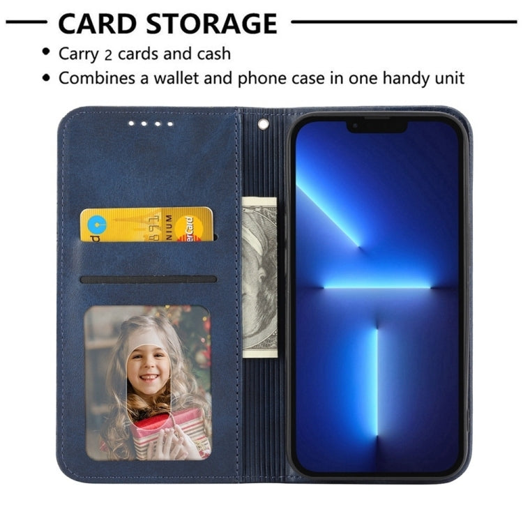 For iPhone 16e Cubic Grid Calf Texture Magnetic Leather Phone Case(Blue) - iPhone 16e Cases by PMC TechLife | Online Shopping South Africa | PMC TechLife | Buy Now Pay Later Mobicred