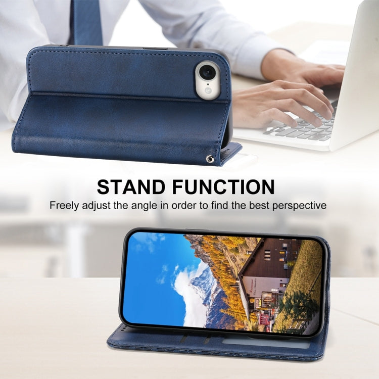 For iPhone 16e Cubic Grid Calf Texture Magnetic Leather Phone Case(Blue) - iPhone 16e Cases by PMC TechLife | Online Shopping South Africa | PMC TechLife | Buy Now Pay Later Mobicred