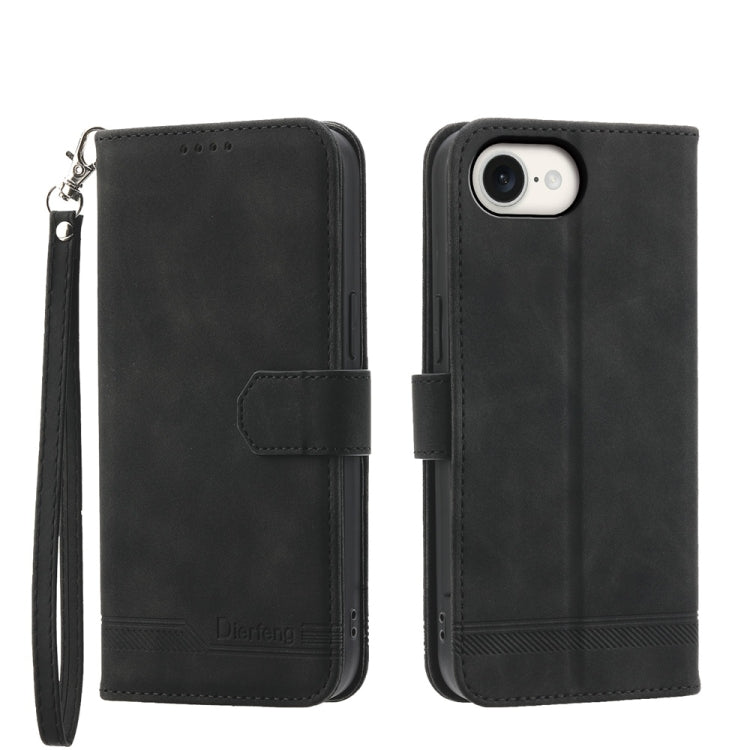 For iPhone 16e Dierfeng Dream Line TPU + PU Leather Phone Case(Black) - iPhone 16e Cases by PMC TechLife | Online Shopping South Africa | PMC TechLife | Buy Now Pay Later Mobicred