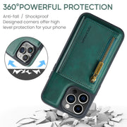 For iPhone 15 Pro Max DG.MING M5 Series Zip RFID Multi Card Detachable Leather Phone Case(Green)