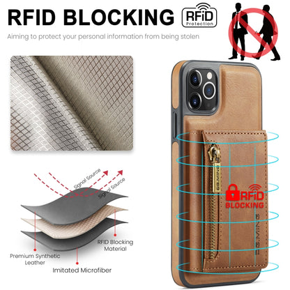 For iPhone 11 Pro Max DG.MING M5 Series Zip RFID Multi Card Detachable Leather Phone Case(Brown) - iPhone 11 Pro Max Cases by DG.MING | Online Shopping South Africa | PMC Jewellery | Buy Now Pay Later Mobicred