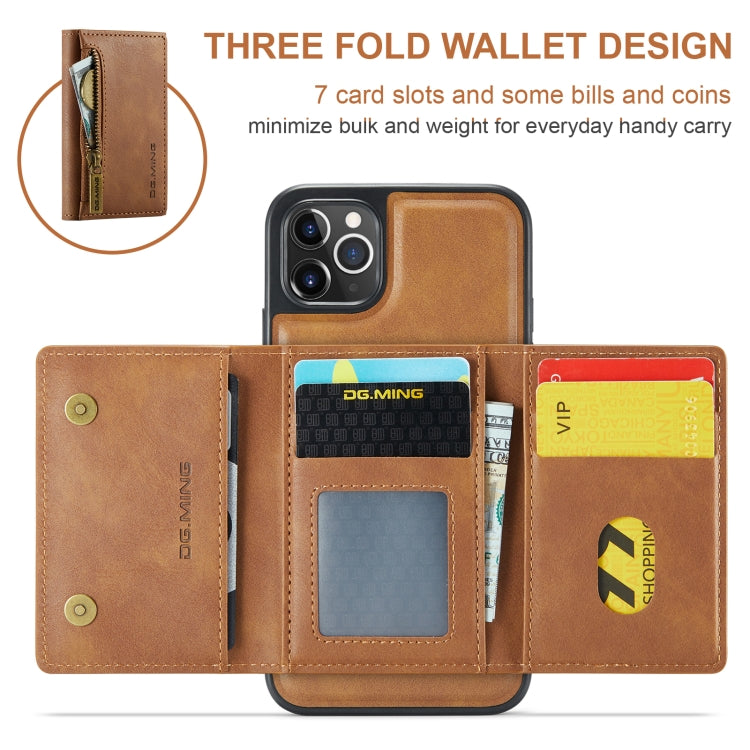 For iPhone 11 Pro Max DG.MING M5 Series Zip RFID Multi Card Detachable Leather Phone Case(Brown) - iPhone 11 Pro Max Cases by DG.MING | Online Shopping South Africa | PMC Jewellery | Buy Now Pay Later Mobicred