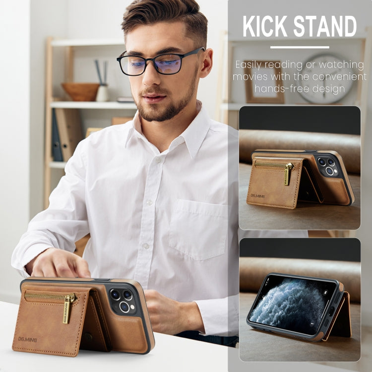 For iPhone 11 Pro Max DG.MING M5 Series Zip RFID Multi Card Detachable Leather Phone Case(Brown) - iPhone 11 Pro Max Cases by DG.MING | Online Shopping South Africa | PMC Jewellery | Buy Now Pay Later Mobicred