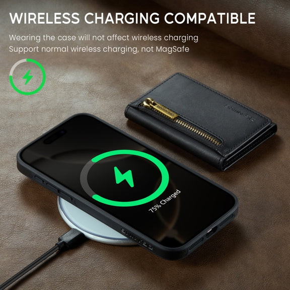 For iPhone 16 Pro DG.MING M5 Series Zip RFID Multi Card Detachable Leather Phone Case(Black)